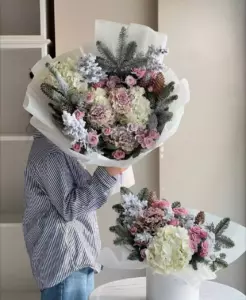Photo of bouquet "Bouquet Of 7 Pink Spray Roses 3 White Hydrangeas 3 Matthiola “Winter Reverie” Ayia Napa" — Flower delivery in Ayia Napa, photo 1 of 1