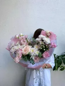 Photo of bouquet "Arrangement Peony 1 Eustoma 6 Chrysanthemum 7 “Blush Reverie” in Ayia Napa" — Flower delivery in Ayia Napa, photo 1 of 2