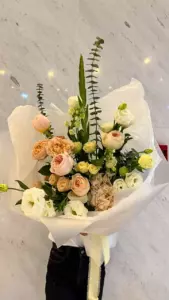 Photo of bouquet "Arrangement Peony 6 Eustoma 8 Gladiolus 2 “Whispering Dawn” Ayia Napa" — Flower delivery in Ayia Napa, photo 1 of 1