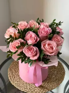 Photo of bouquet "Bouquet 17 Pink Roses Greenery Box “Desert Whisper” Ayia Napa" — Flower delivery in Ayia Napa, photo 1 of 1