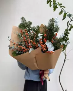 Photo of bouquet "Set Of Rowan 7 Fir Branches 5 In Paper Wrapping “Winter’s Whisper” Ayia Napa" — Flower delivery in Ayia Napa, photo 1 of 1