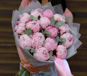 Photo of bouquet "Bouquet 15 Pink Peonies Paper Wrapping “Blush Reverie” Ayia Napa" — Flower delivery in Ayia Napa, photo 1 of 1