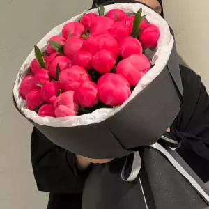 Photo of bouquet "Bouquet 25 Red Peonies Paper Wrapping Greenery “Scarlet Whisper” Ayia Napa" — Flower delivery in Ayia Napa, photo 1 of 1