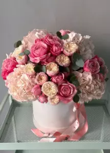 Photo of bouquet "Arrangement 13 Pink Peony Rose Miranda 11 Peach Peony Juliet 6 White Hydrangea “Desert Bloom” Ayia Napa" — Flower delivery in Ayia Napa, photo 1 of 1