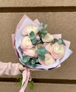 Photo of bouquet "Bouquet 9 Pink Ranunculus in Paper Wrapping “Blush Whisper” Ayia Napa" — Flower delivery in Ayia Napa, photo 1 of 1