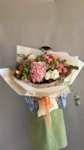 Photo of bouquet "Bouquet Peony Rose 13 Hydrangea Pink 1 Eustoma White 4 “Blush Reverie” Ayia Napa" — Flower delivery in Ayia Napa, photo 1 of 2
