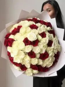 Photo of bouquet "Bouquet Of 101 Red And White Roses “Crimson Whisper” Ayia Napa" — Flower delivery in Ayia Napa, photo 1 of 1