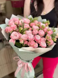 Photo of bouquet "Bouquet 9 Soft Peach Peony Roses Greenery “Whispering Dawn” Ayia Napa" — Flower delivery in Ayia Napa, photo 1 of 1