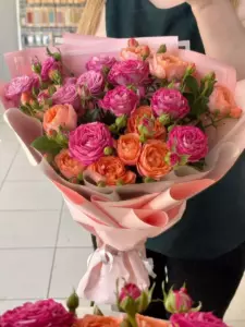 Photo of bouquet "Bouquet Peony Roses 7 Pink Peach Miranda Juliet “Whispering Dawn” Ayia Napa" — Flower delivery in Ayia Napa, photo 1 of 1