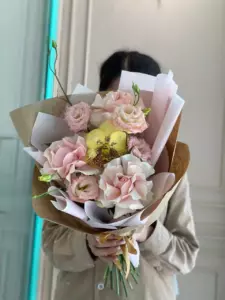 Photo of bouquet "Arrangement 3 Pink Roses 5 White Eustomas Orchid Ayia Napa “Silent Reverie”" — Flower delivery in Ayia Napa, photo 1 of 1