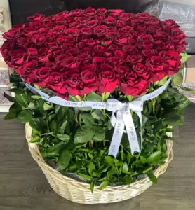 Photo of bouquet "Bouquet 151 Red Roses Basket XXL “Scarlet Reverie” Ayia Napa" — Flower delivery in Ayia Napa, photo 1 of 2