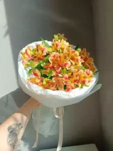 Photo of bouquet "Bouquet 15 Alstroemerias Paper Wrapping “Desert Bloom” Ayia Napa" — Flower delivery in Ayia Napa, photo 1 of 1