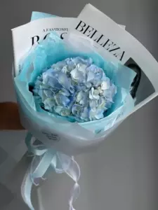 Photo of bouquet "Bouquet 1 Blue Hydrangea Pink White Ribbons “Celestial Whisper” Ayia Napa" — Flower delivery in Ayia Napa, photo 1 of 1