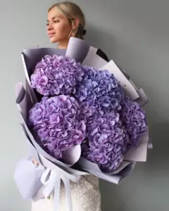 Photo of bouquet "Bouquet Of 5 Blue Hydrangeas In Paper Wrapping “Azure Whisper” Ayia Napa" — Flower delivery in Ayia Napa, photo 1 of 1