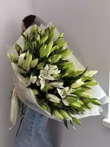 Photo of bouquet "Bouquet 31 White Lilies Paper Wrap “Silent Reverie” Ayia Napa" — Flower delivery in Ayia Napa, photo 1 of 1