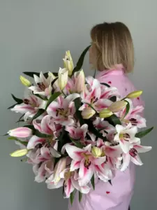 Photo of bouquet "Bouquet 15 Pink Lilies in Paper Wrapping “Blush Reverie” Ayia Napa" — Flower delivery in Ayia Napa, photo 1 of 1