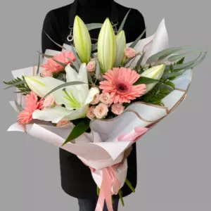 Photo of bouquet "Bouquet Lily 2 Gerbera 3 Spray Rose 3 “Whispering Petals” in Ayia Napa" — Flower delivery in Ayia Napa, photo 1 of 1