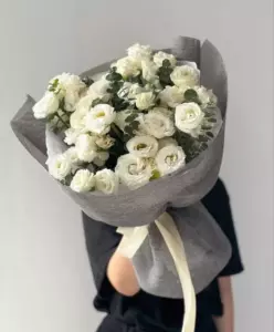 Photo of bouquet "Bouquet 25 White Eustoma Paper Wrapping “Silent Whispers” Ayia Napa" — Flower delivery in Ayia Napa, photo 1 of 1