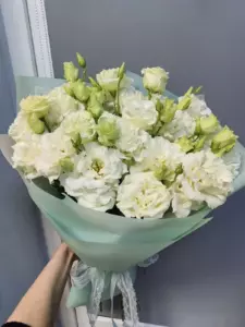 Photo of bouquet "Bouquet 9 White Eustoma Silk Ribbon “Silent Reverie” in Ayia Napa" — Flower delivery in Ayia Napa, photo 1 of 1