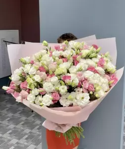 Photo of bouquet "Bouquet 51 White Eustoma Silk Ribbon Embossed Paper “Silent Reverie” Ayia Napa" — Flower delivery in Ayia Napa, photo 1 of 1