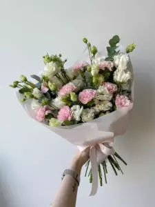 Photo of bouquet "Bouquet Dianthus 9 Eustoma 4 Lilac "Silent Whispers" Ayia Napa" — Flower delivery in Ayia Napa, photo 1 of 1