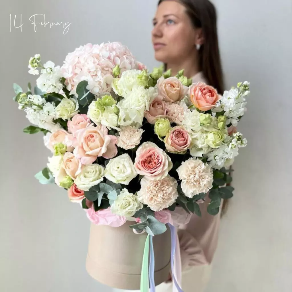 Arrangement French Rose 11 Peony 11 Dianthus 11 “Blush Reverie” Ayia Napa