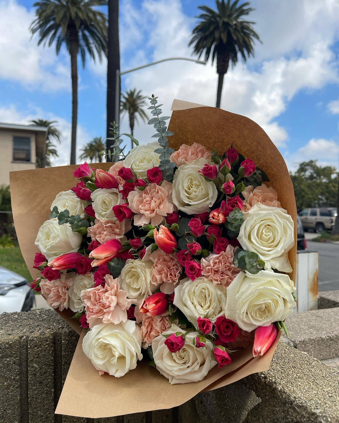 Bouquet 41 Cream Pink Peony Roses “Velvet Whisper” Ayia Napa