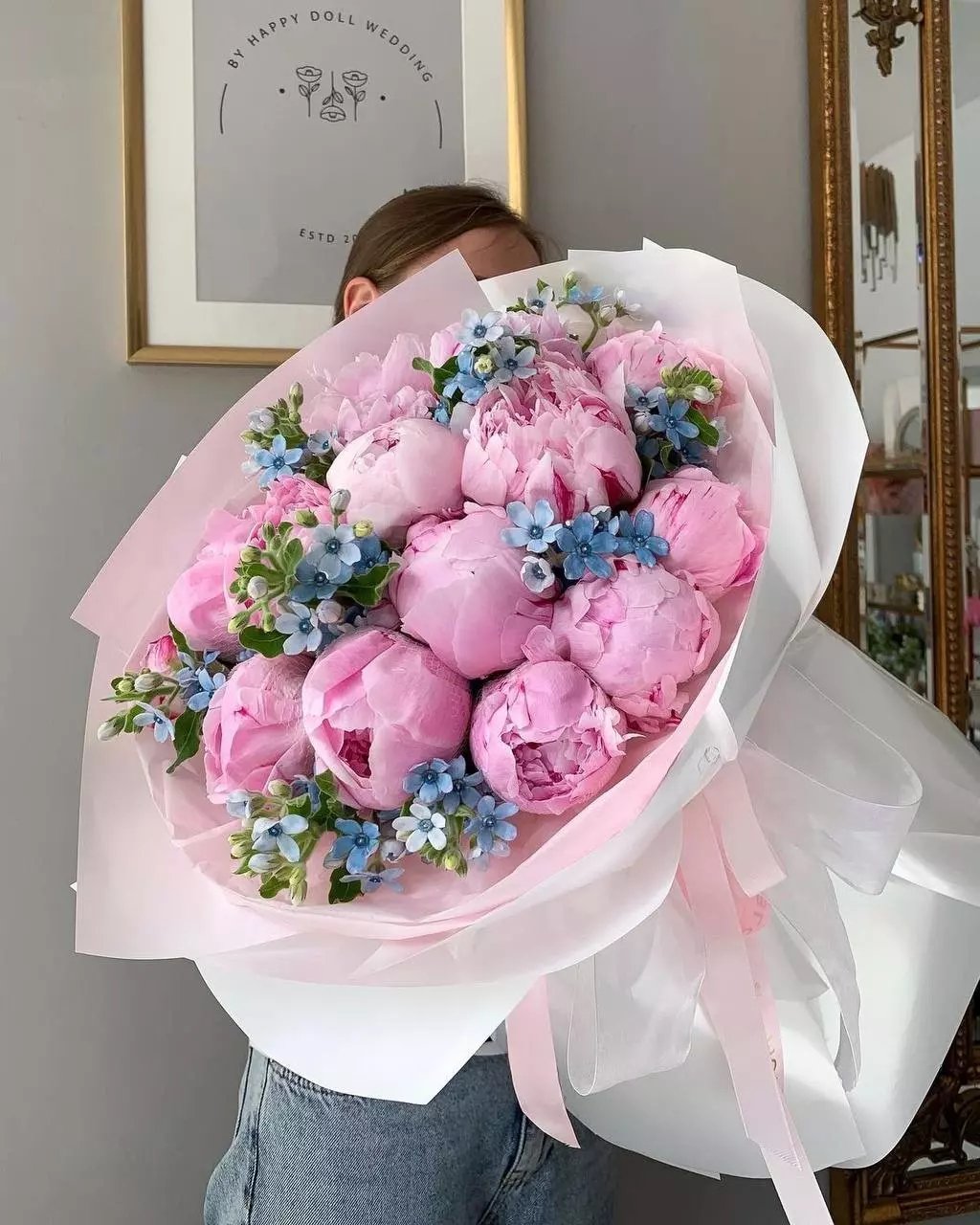 Order bouquet Bouquet 13 Pink Peonies Paper Wrapping “Coral Whisper” Bali with 25 flowers for 210 $, 300 $, 420 $ — photo 1 of 1