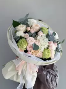 Photo of bouquet "Arrangement Peony Rose 13 Dianthus 3 Hydrangea Bali “Whispered Petals” Bali" — Bali - Flowers Delivery Flowers Place, photo 1 of 1