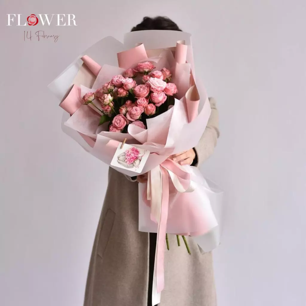 Bouquet 11 Pink Peonies in Paper Wrapping “Coral Whisper” Bali