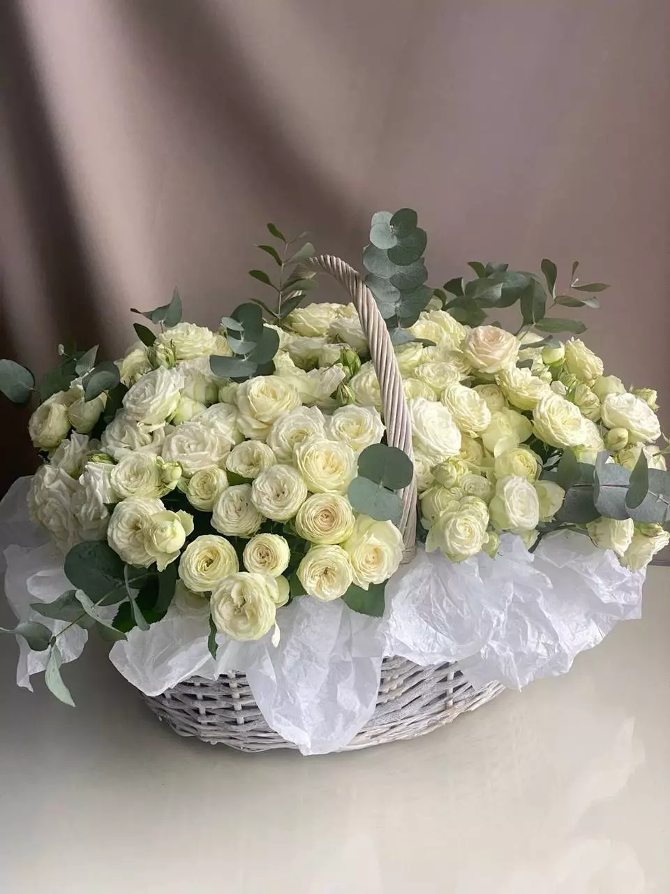 Order bouquet Bouquet 51 White Creamy Peony Roses “Whispered Dawn” Bali with 53 flowers for 230 $, 320 $, 440 $ — photo 1 of 1