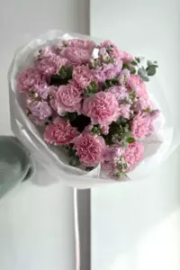 Photo of bouquet "Arrangement 19 Dianthus 7 Matthiola Paper Wrapping “Silent Reverie” Da Lat" — Flower Delivery in Da Lat | Flowers Place, photo 1 of 1