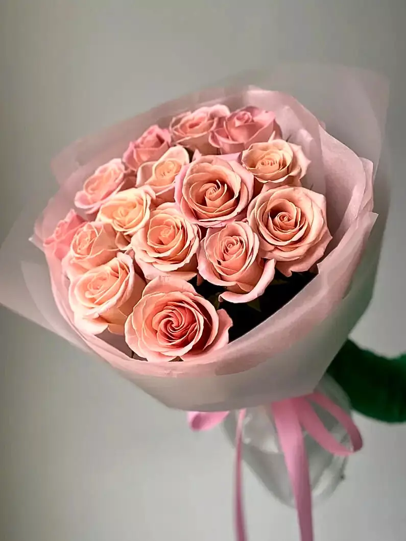 Bouquet 15 Pink Roses Paper Wrap “Desert Whisper” Ayia Napa