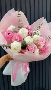 Photo of bouquet "Bouquet Of 13 White And Pink Ranunculus “Silent Reverie” In Da Nang" — Flower Delivery in Da Nang | Flowers Place, photo 1 of 1
