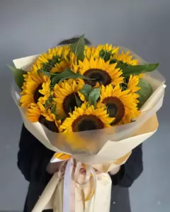 Photo of bouquet "Bouquet 15 Sunflowers Wrapped Paper “Golden Radiance” Da Nang" — Flower Delivery in Da Nang | Flowers Place, photo 1 of 3