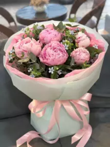 Photo of bouquet "Bouquet 5 Pink Peonies Greenery Paper Wrapping “Blush Reverie” Da Nang" — Flower Delivery in Da Nang | Flowers Place, photo 1 of 1