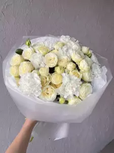 Photo of bouquet "Arrangement Peony Rose 18 Dianthus 7 Soft Peach Paper Wrapping “Whispered Reverie” Da Nang" — Flower Delivery in Da Nang | Flowers Place, photo 1 of 1