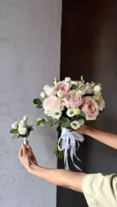 Photo of bouquet "Bouquet Peony Rose 7 Eustoma 9 Cream Pink White “Desert Whisper” Da Nang" — Flower Delivery in Da Nang | Flowers Place, photo 1 of 1