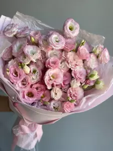 Photo of bouquet "Bouquet 15 Pink Eustoma White Organza Silk Ribbon “Silent Reverie” Da Nang" — Flower Delivery in Da Nang | Flowers Place, photo 1 of 1