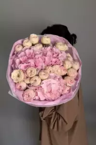 Photo of bouquet "Bouquet Peony Rose 20 Hydrangea 3 Soft Peach “Whispered Reverie” Da Nang" — Flower Delivery in Da Nang | Flowers Place, photo 1 of 1