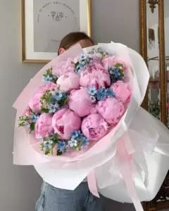 Photo of bouquet "Bouquet 13 Pink Peonies Greenery Paper Wrapping “Blush Reverie” Dubai" — Dubai - Flowers Delivery Flowers Place, photo 1 of 1