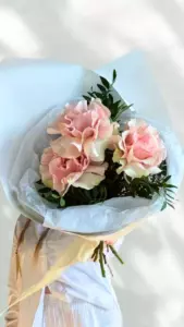 Photo of bouquet "Bouquet French Roses 3 Pink Greenery “Blush Whisper” Dubai" — Dubai - Flowers Delivery Flowers Place, photo 1 of 1