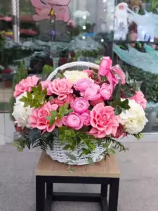 Photo of bouquet "Arrangement 9 Pink French Roses 5 White Hydrangeas 5 Pink Peonies Miranda “Blush Reverie” Dubai" — Dubai - Flowers Delivery Flowers Place, photo 1 of 1