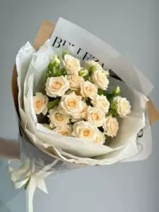 Photo of bouquet "Bouquet Nine Spray Roses Paper Wrap “Desert Whisper” Dubai" — Dubai - Flowers Delivery Flowers Place, photo 1 of 1