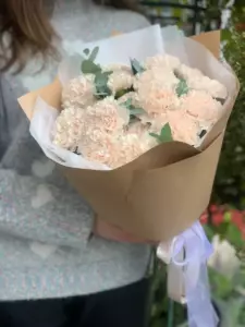 Photo of bouquet "Bouquet Dianthus 17 Stems Paper Wrap “Silent Whispers” Dubai" — Dubai - Flowers Delivery Flowers Place, photo 1 of 1