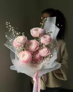 Photo of bouquet "Bouquet Seven Pink Ranunculus Greenery “Blush Whisper” Dubai" — Dubai - Flowers Delivery Flowers Place, photo 1 of 1