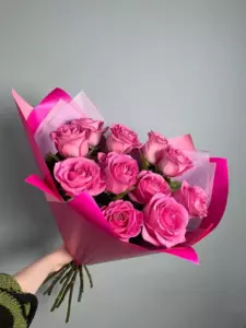 Photo of bouquet "Bouquet 11 Pink Roses Paper Wrap “Blush Whisper” Dubai" — Dubai - Flowers Delivery Flowers Place, photo 1 of 1