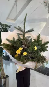 Photo of bouquet "Bouquet Dianthus 3 Fir Branches 11 “Winter Whisper” Dubai" — Dubai - Flowers Delivery Flowers Place, photo 1 of 1