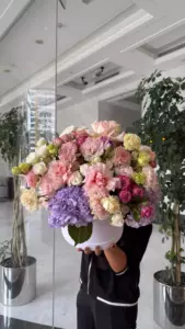 Photo of bouquet "Arrangement French Eustoma 19 Pink Spray Rose 9 Hydrangea 3 “Silent Reverie” in Dubai" — Dubai - Flowers Delivery Flowers Place, photo 1 of 2