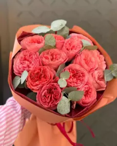 Photo of bouquet "Bouquet 13 Pink Peony Roses Paper Elements “Whispering Petals” in Dubai" — Dubai - Flowers Delivery Flowers Place, photo 1 of 3